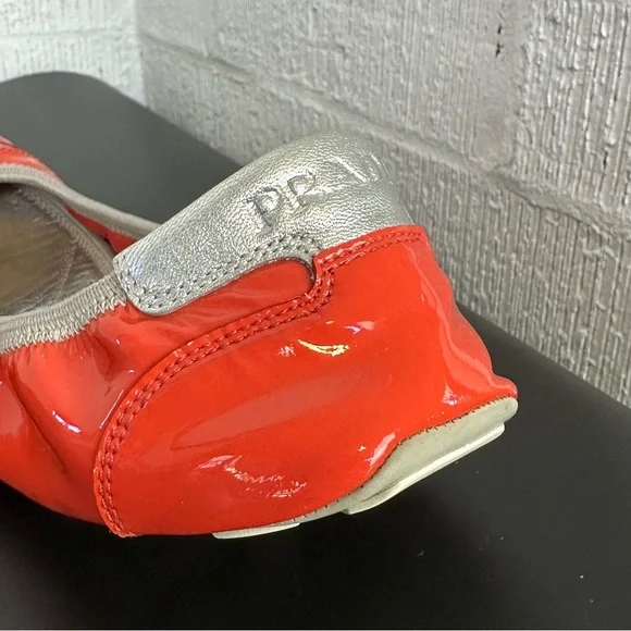 Prada Buffalo Lux Orange Silver Patent Leather Scrunch Ballet Flats Size 36 - Picture 15 of 16